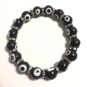Evil eye black beads & rhinestones beads bracelet
